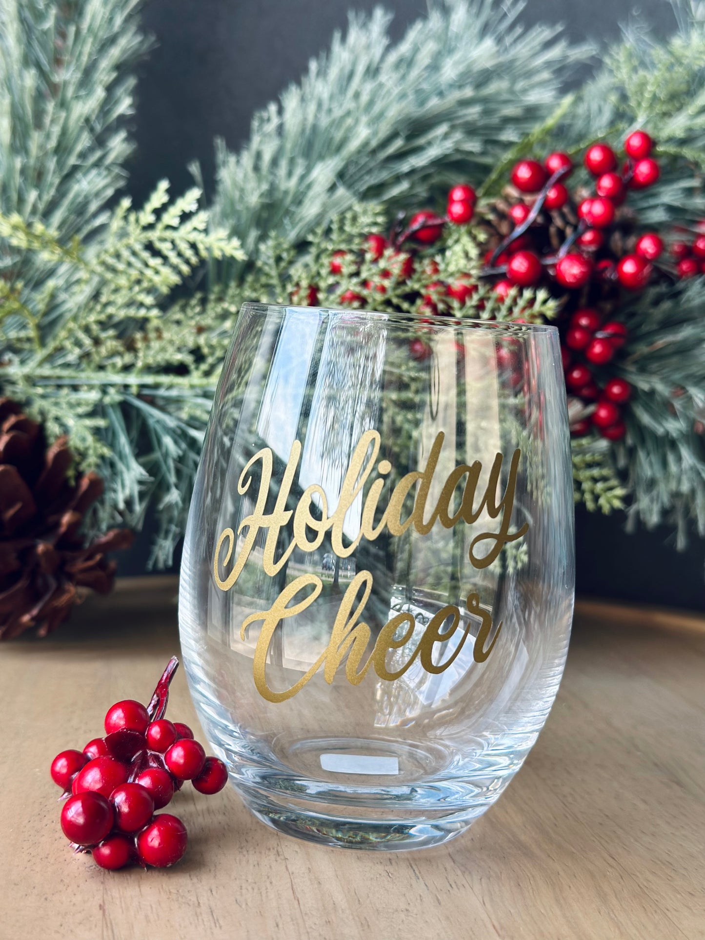Holiday Cheer Stemless Wine Glass