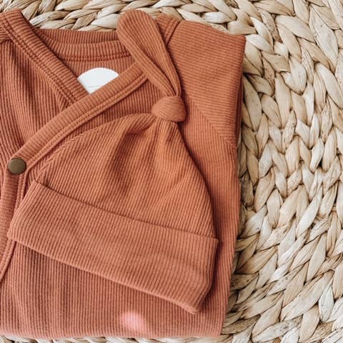Terra Cotta Ribbed Baby Beanie