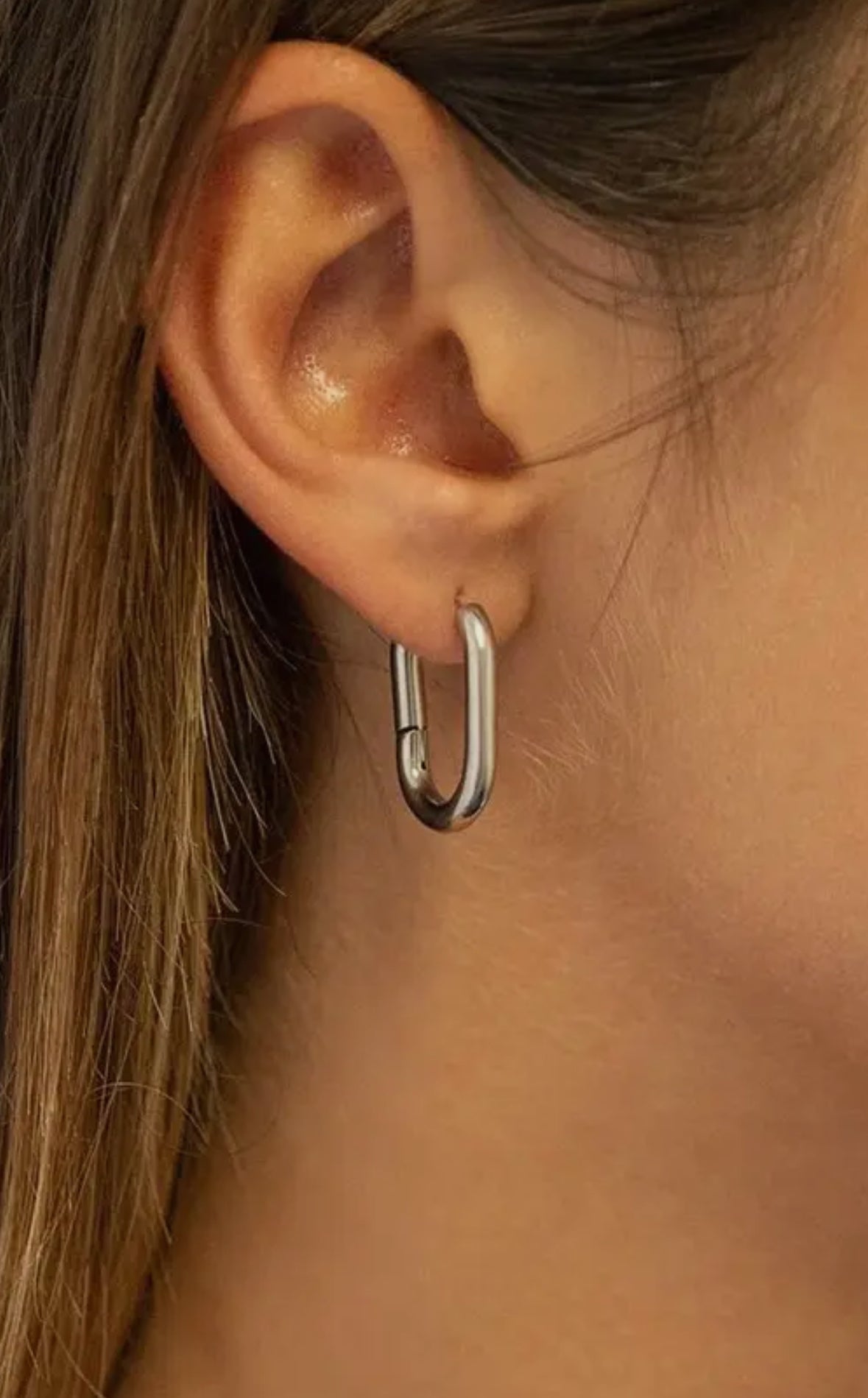 Stainless Steel Oval Hoop Earrings