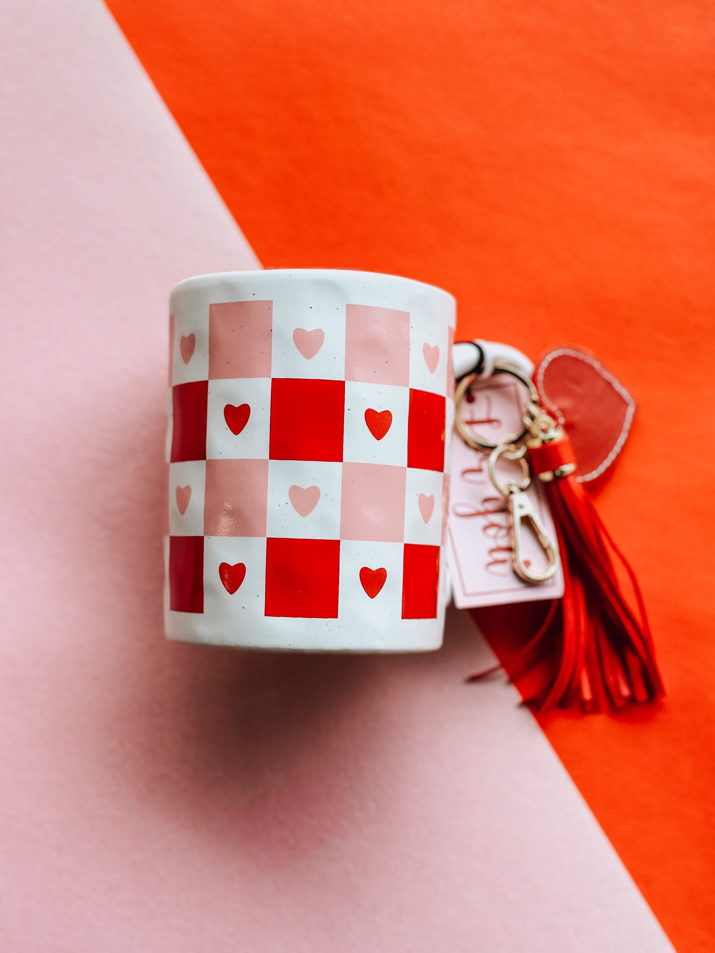 Checkerboard Heart Mug & Keychain