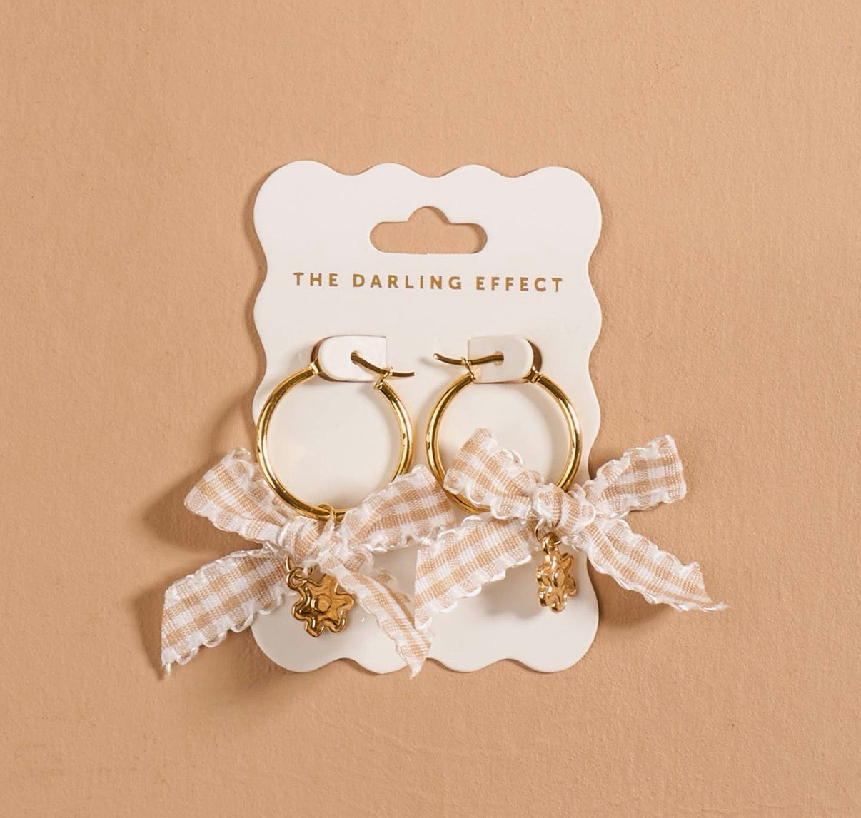Gold Hoop Earrings with Plaid Bow