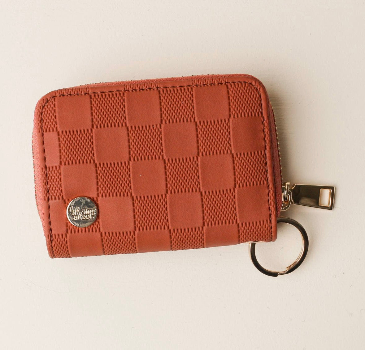 Cognac Check Zip Around Wallet