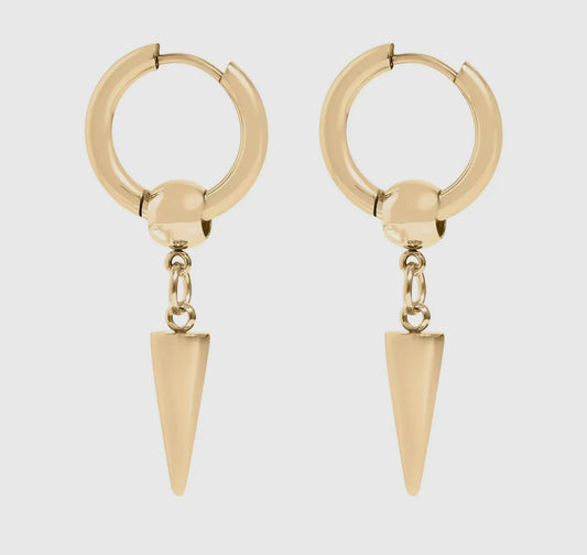 Gold Spike Pendant Hoop Earrings