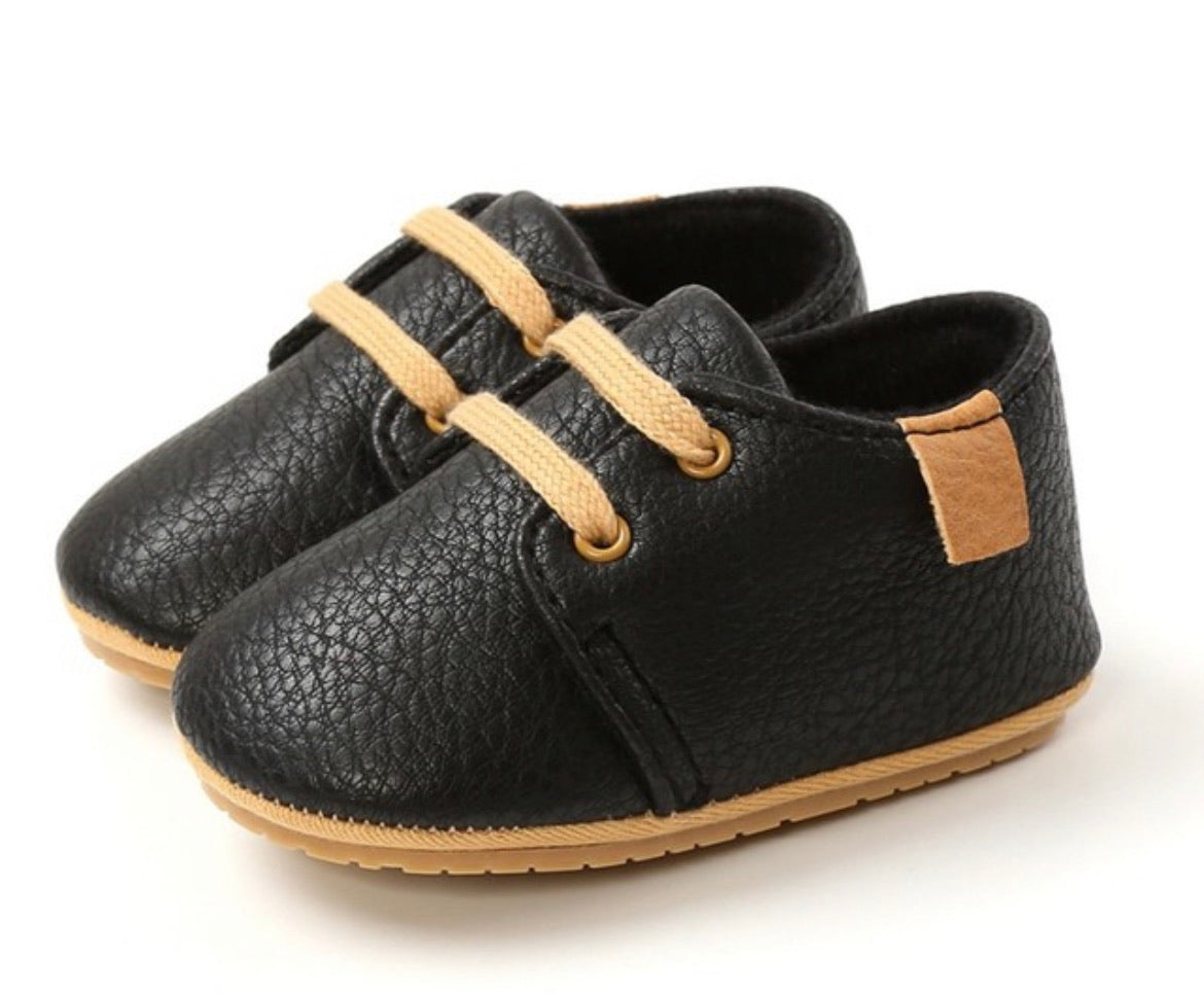 Black Leather Baby Booties size 0-6 months
